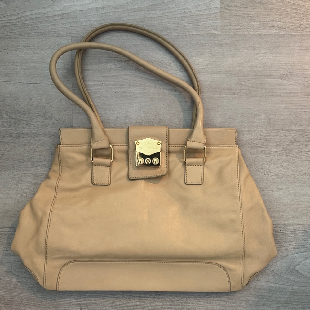 Trina Turk Tan Shoulder Bag with Gold Accents